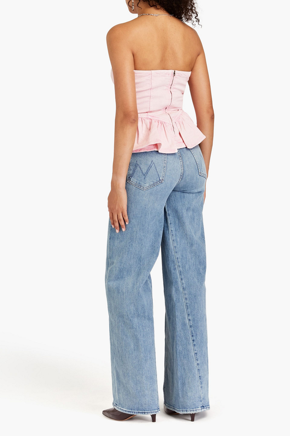 Isabel Marant Dolizina Strapless Denim Peplum Top In Baby-pink