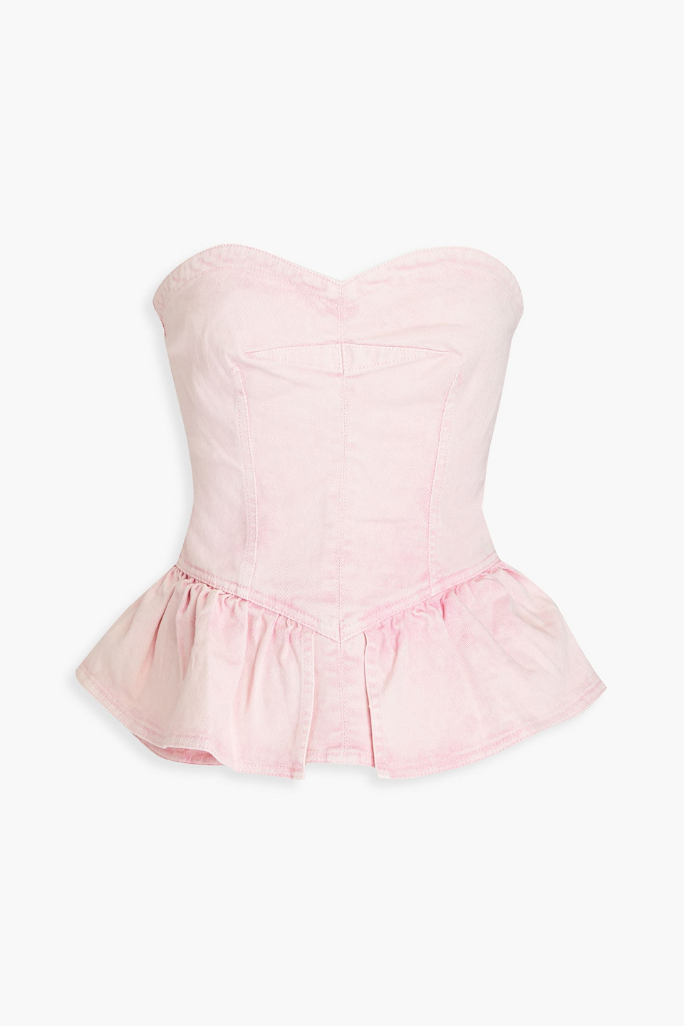 Isabel Marant Dolizina Strapless Denim Peplum Top In Baby-pink