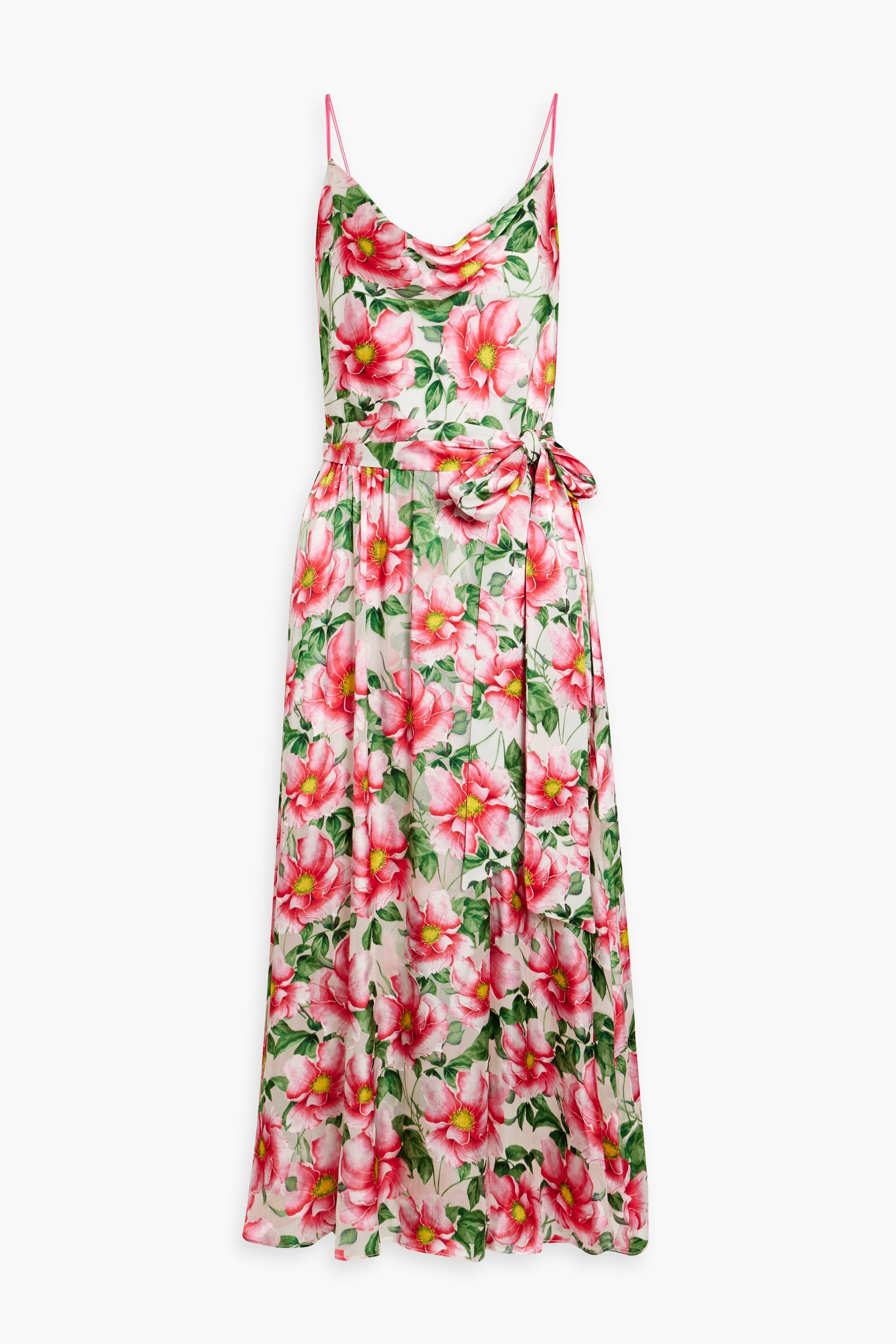 alice + olivia Samantha draped floral-print satin midi dress