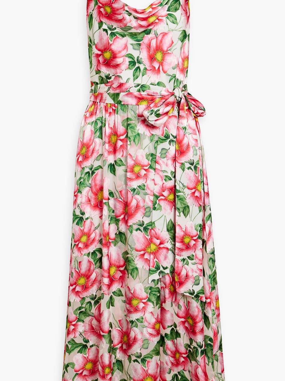 samantha draped floral-print satin midi dress