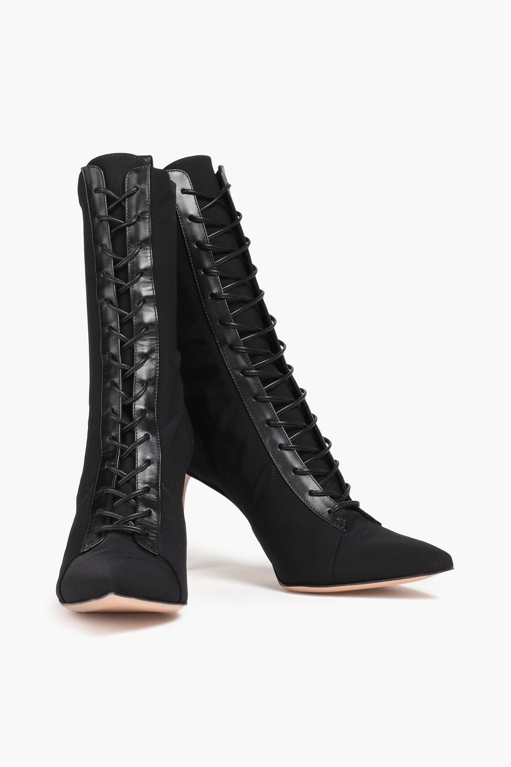 GIANVITO ROSSI بوت بطول الكاحل من قماش بونتي بحواف من الجلد برباط
