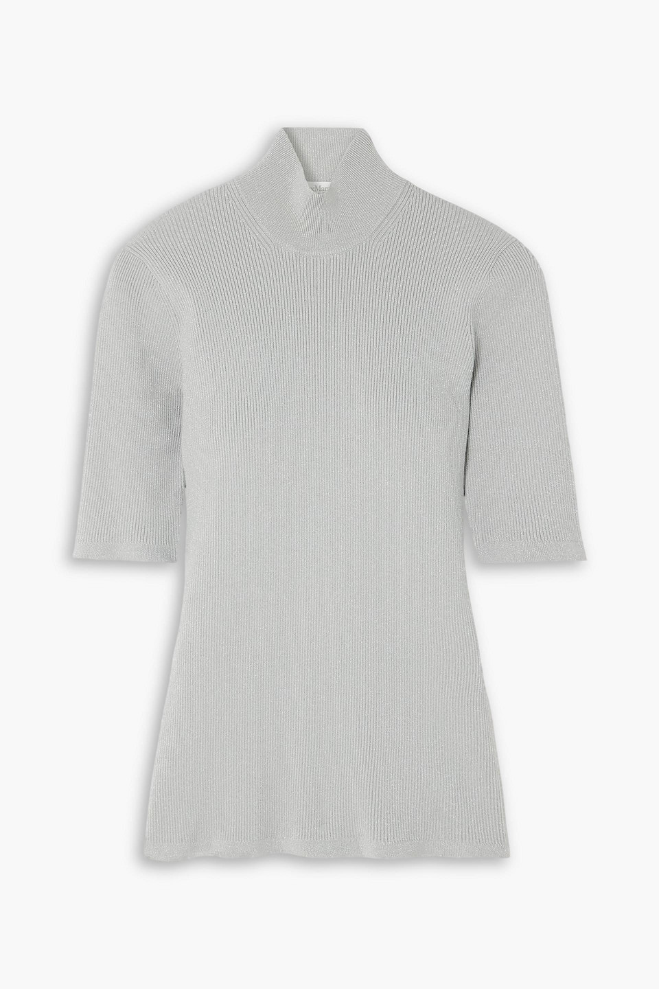 Max Mara Leisure Peter Metallic Ribbed-knit Turtleneck Top In Gray