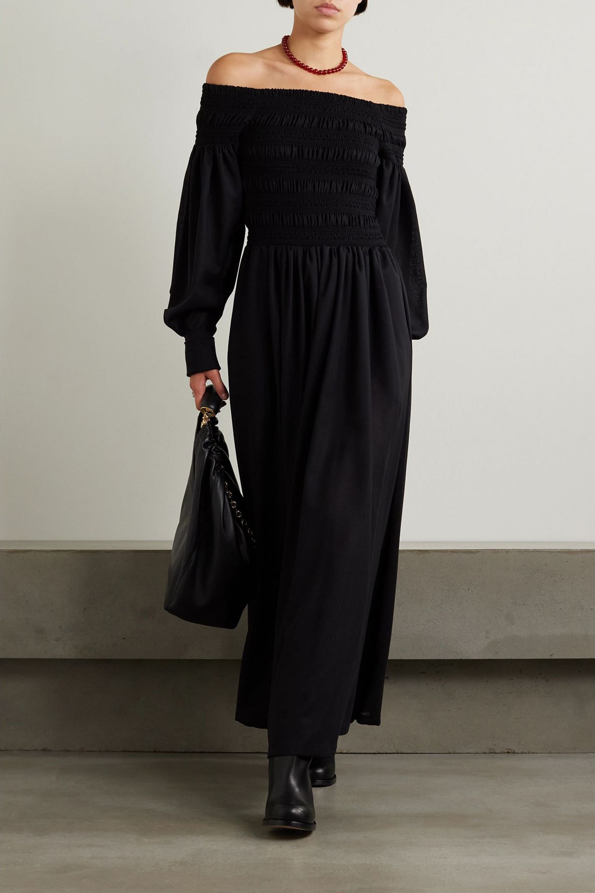 Max Mara Manu off-the-shoulder wool-gauze maxi dress