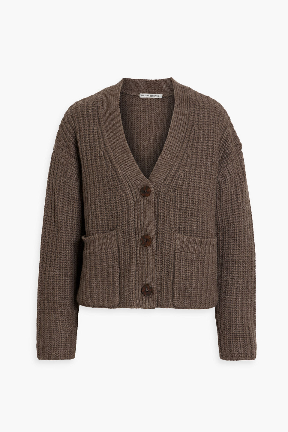 Autumn Cashmere Cropped Ribbed-knit Cardigan In Taupe