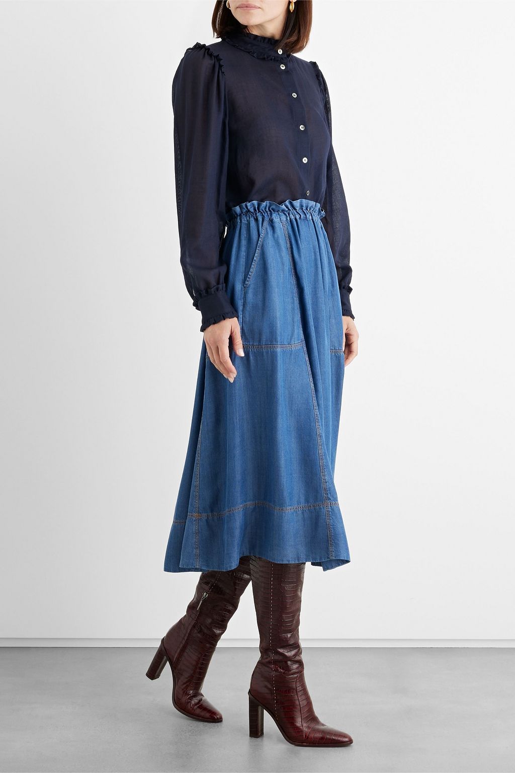IRIS & INK Meredith ruffled wool-gauze blouse