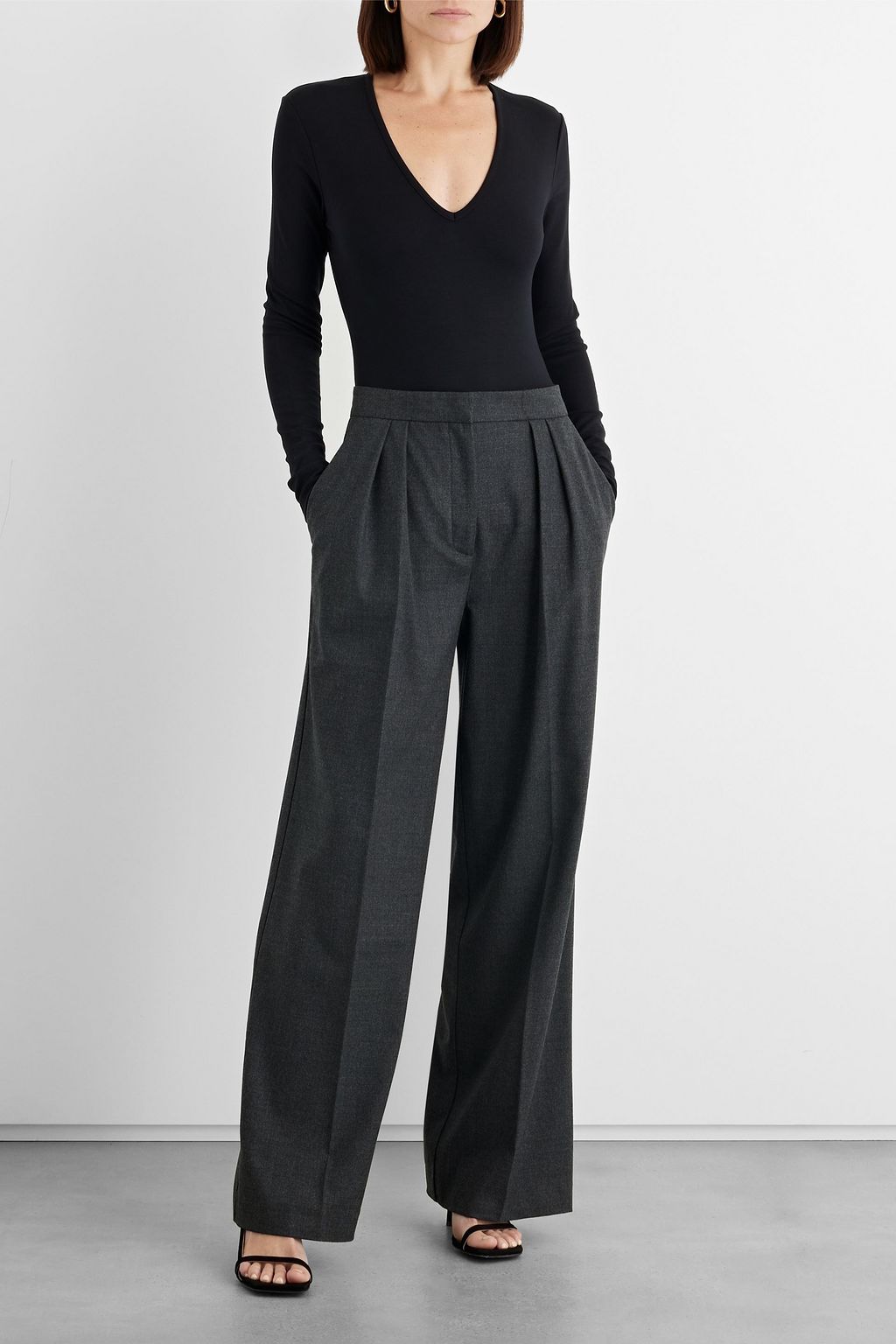 IRIS & INK Maya pleated wool-blend flannel wide-leg pants