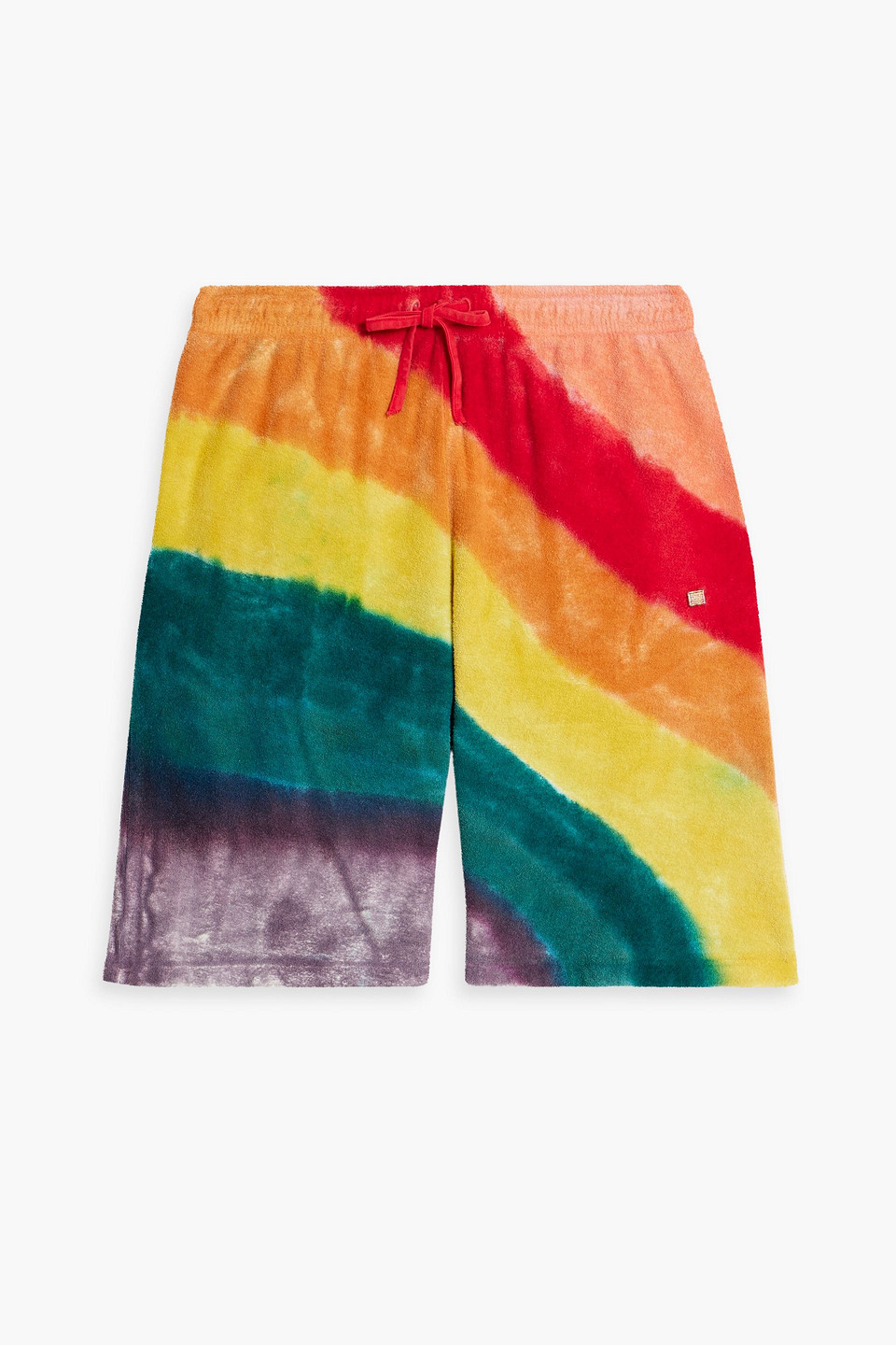 acne studios - tie-dyed cotton-terry drawstring shorts - red - s