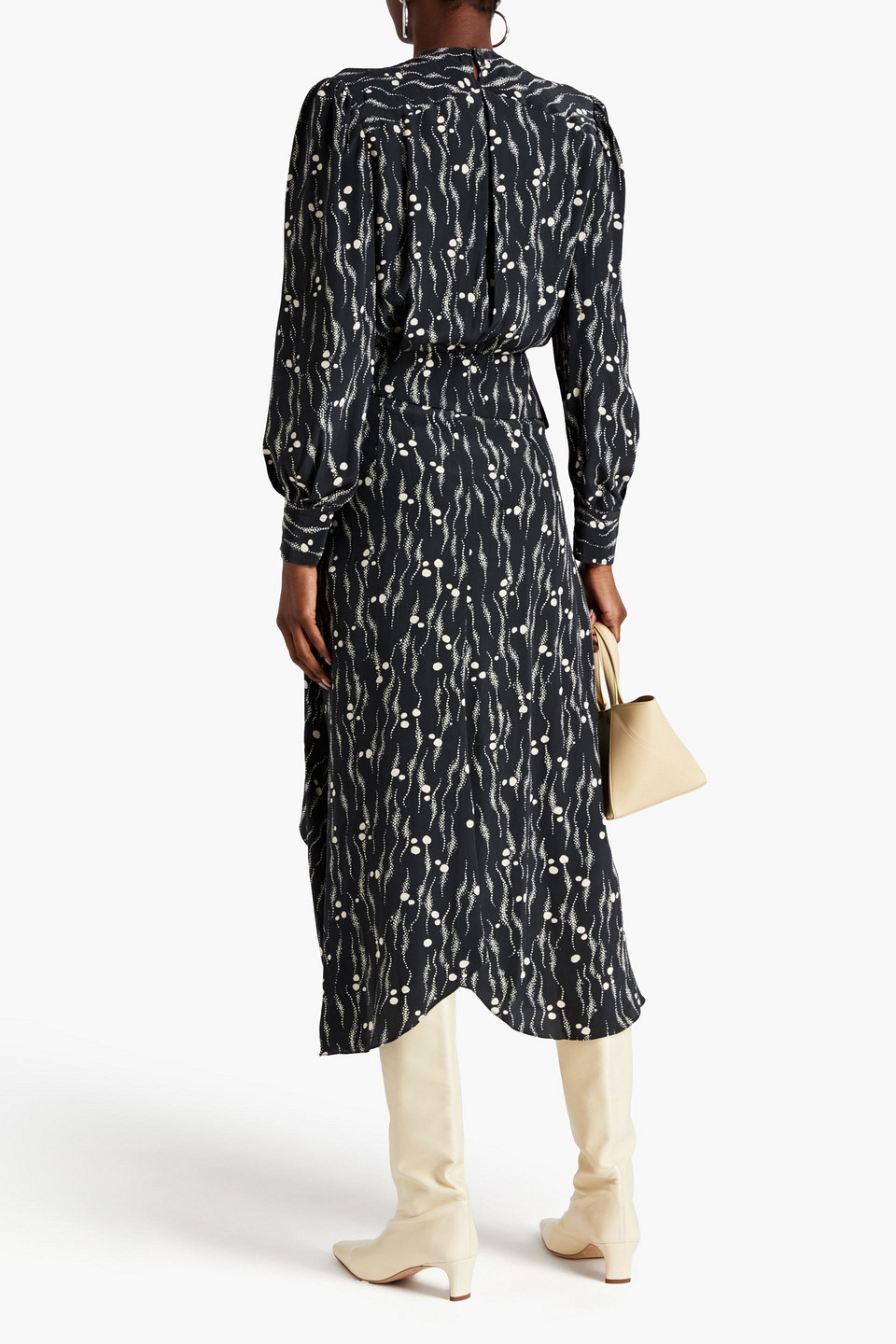 Isabel Marant Romina Pleated Printed Silk Crepe De Chine Midi Dress In Schwarz