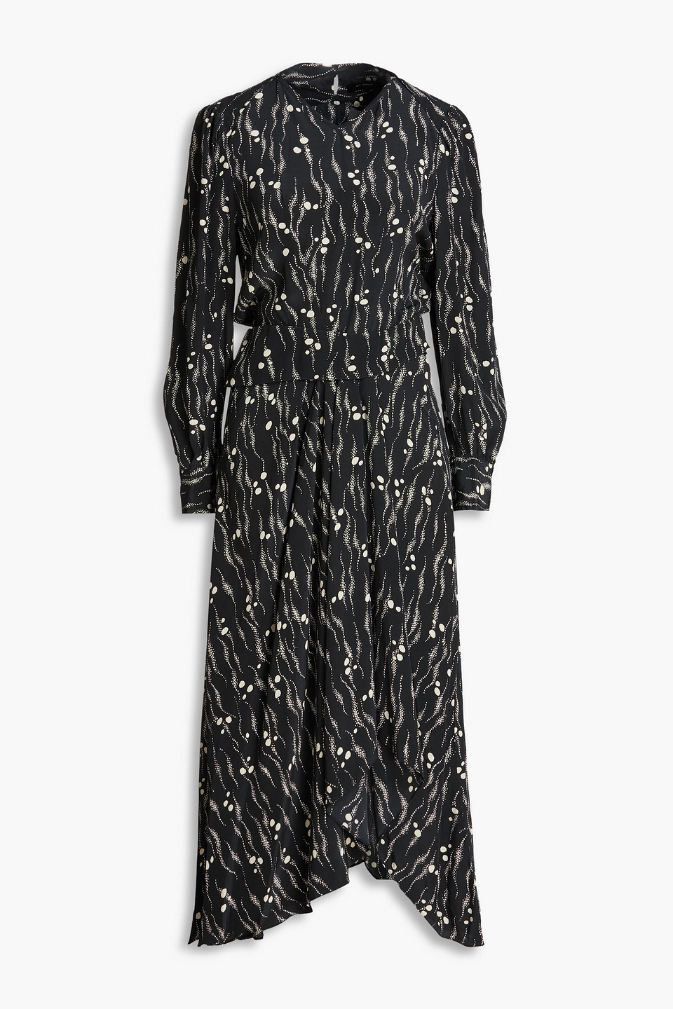 Isabel Marant Romina Pleated Printed Silk Crepe De Chine Midi Dress In Schwarz