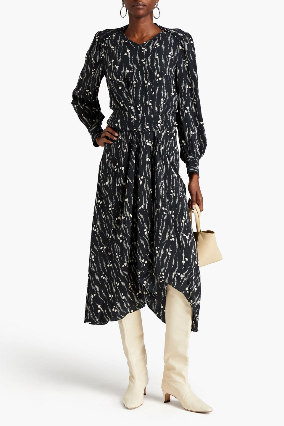 Isabel Marant Romina Pleated Printed Silk Crepe De Chine Midi Dress In Schwarz