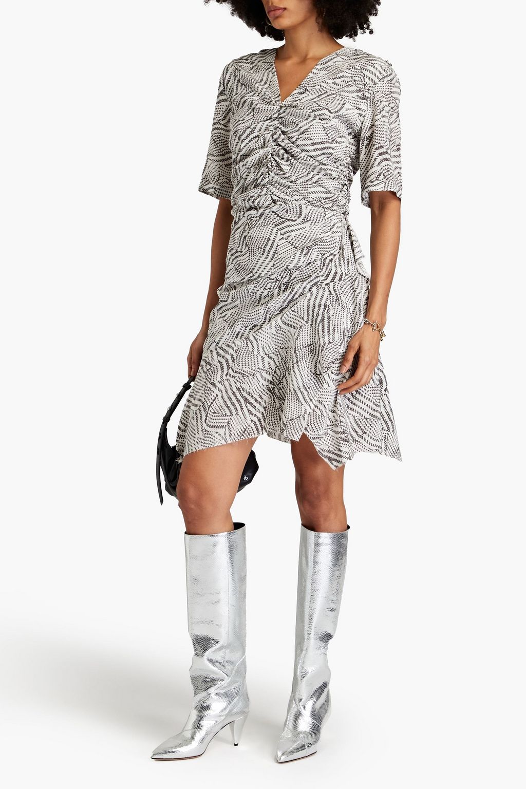 ISABEL MARANT Arodie 루쉬 장식 플로럴 프린트 실크 혼방 크레이프 드레스