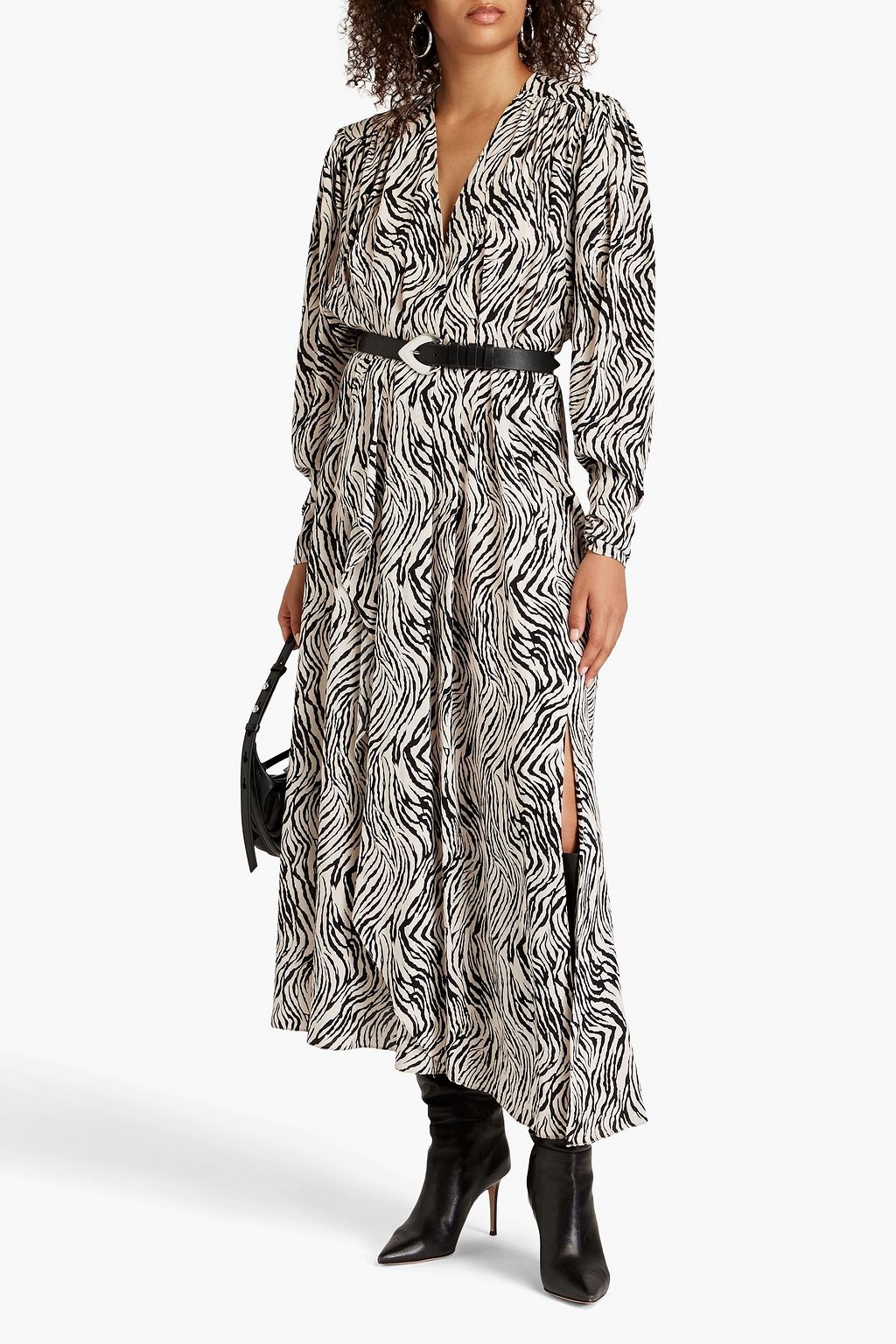 ISABEL MARANT Blainea asymmetric zebra-print silk-blend crepe maxi dress