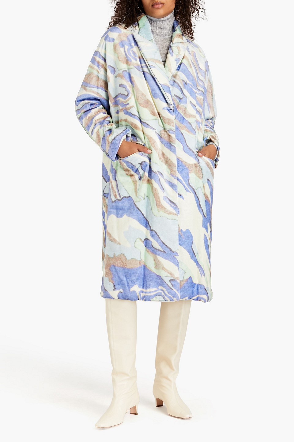 Isabel Marant Icelerie Printed Cotton-blend Velvet Coat In Bleu