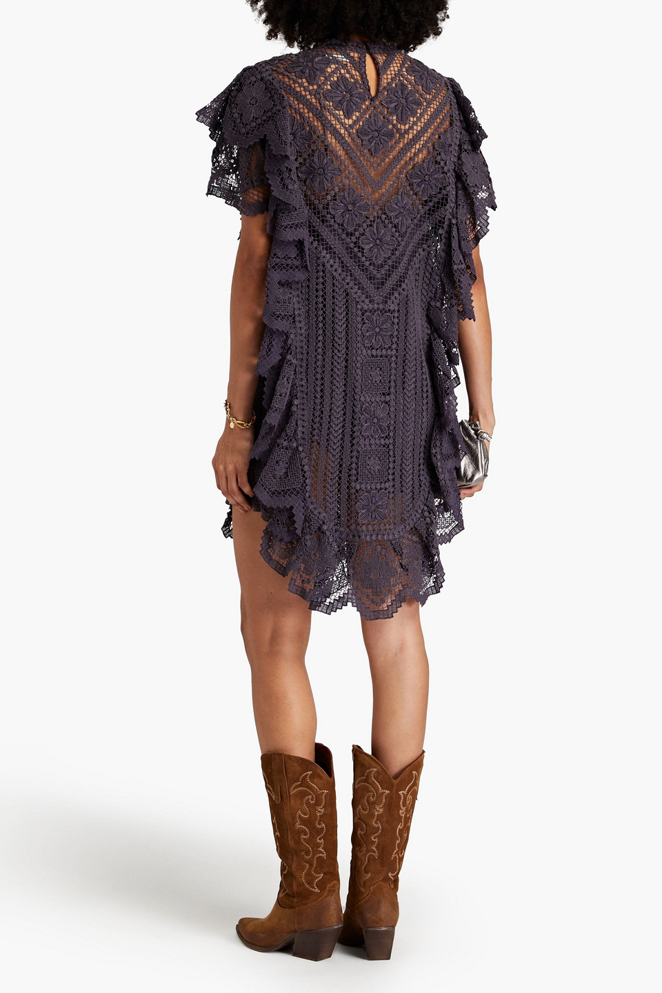 ISABEL MARANT ZANETTI RUFFLED CROCHETED LACE COTTON MINI DRESS 