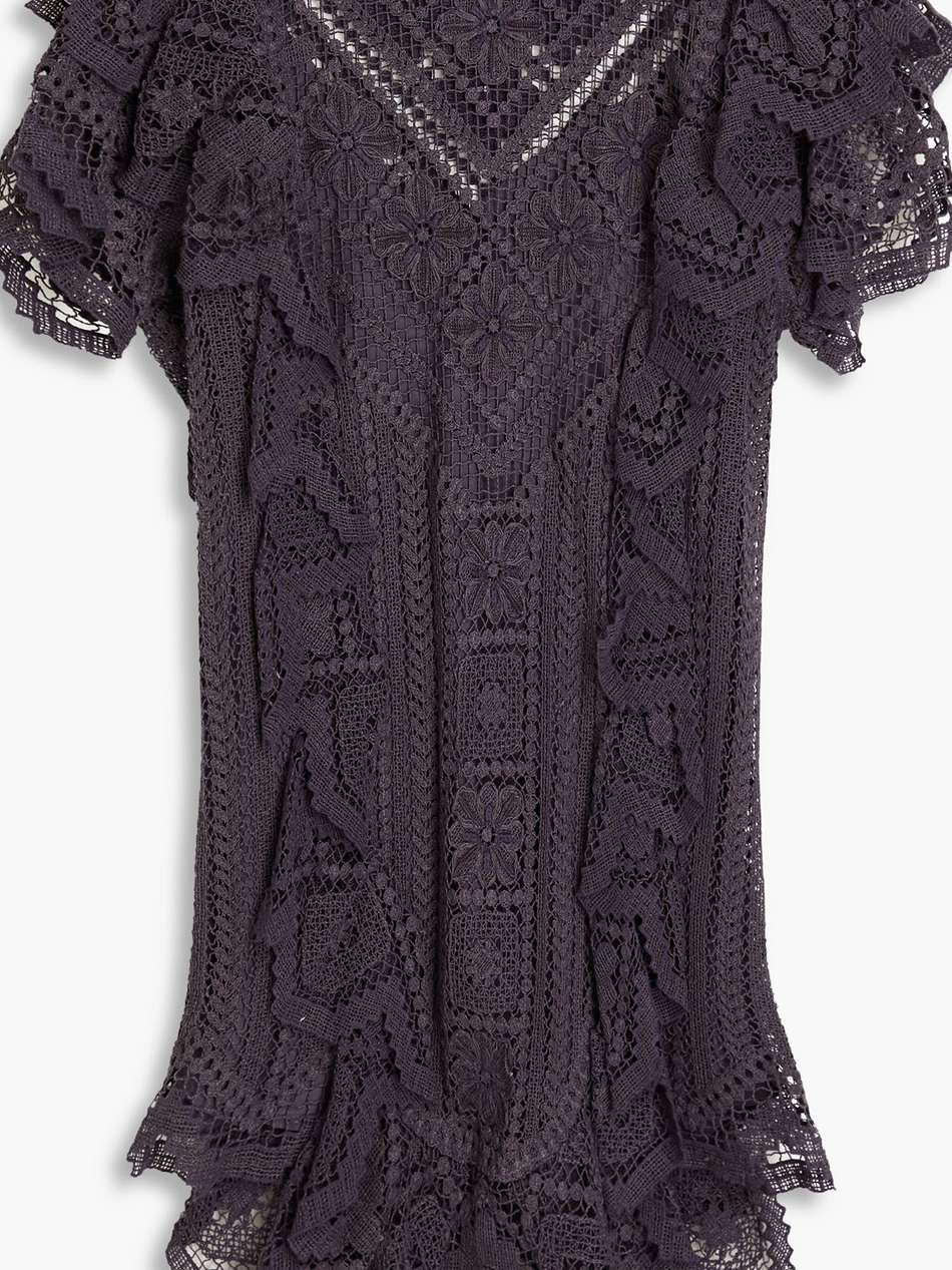 zanetti ruffled crocheted lace cotton mini dress