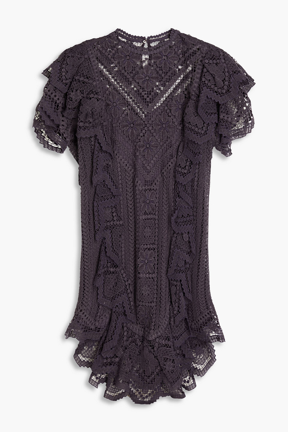 Isabel Marant Zanetti Ruffled Crocheted Lace Cotton Mini Dress In Dunkellila