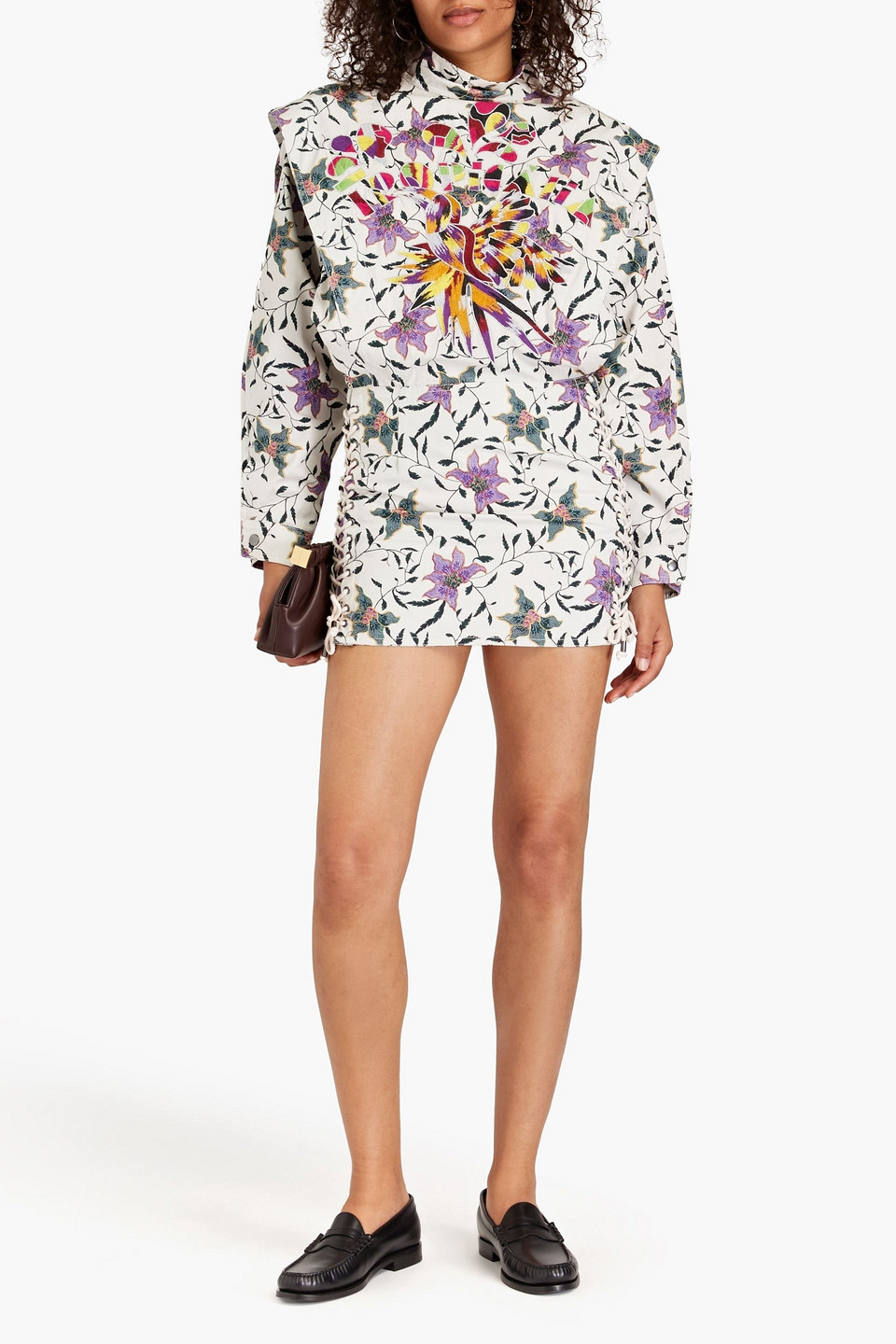 ISABEL MARANT EMBROIDERED FLORAL-PRINT COTTON MINI DRESS 