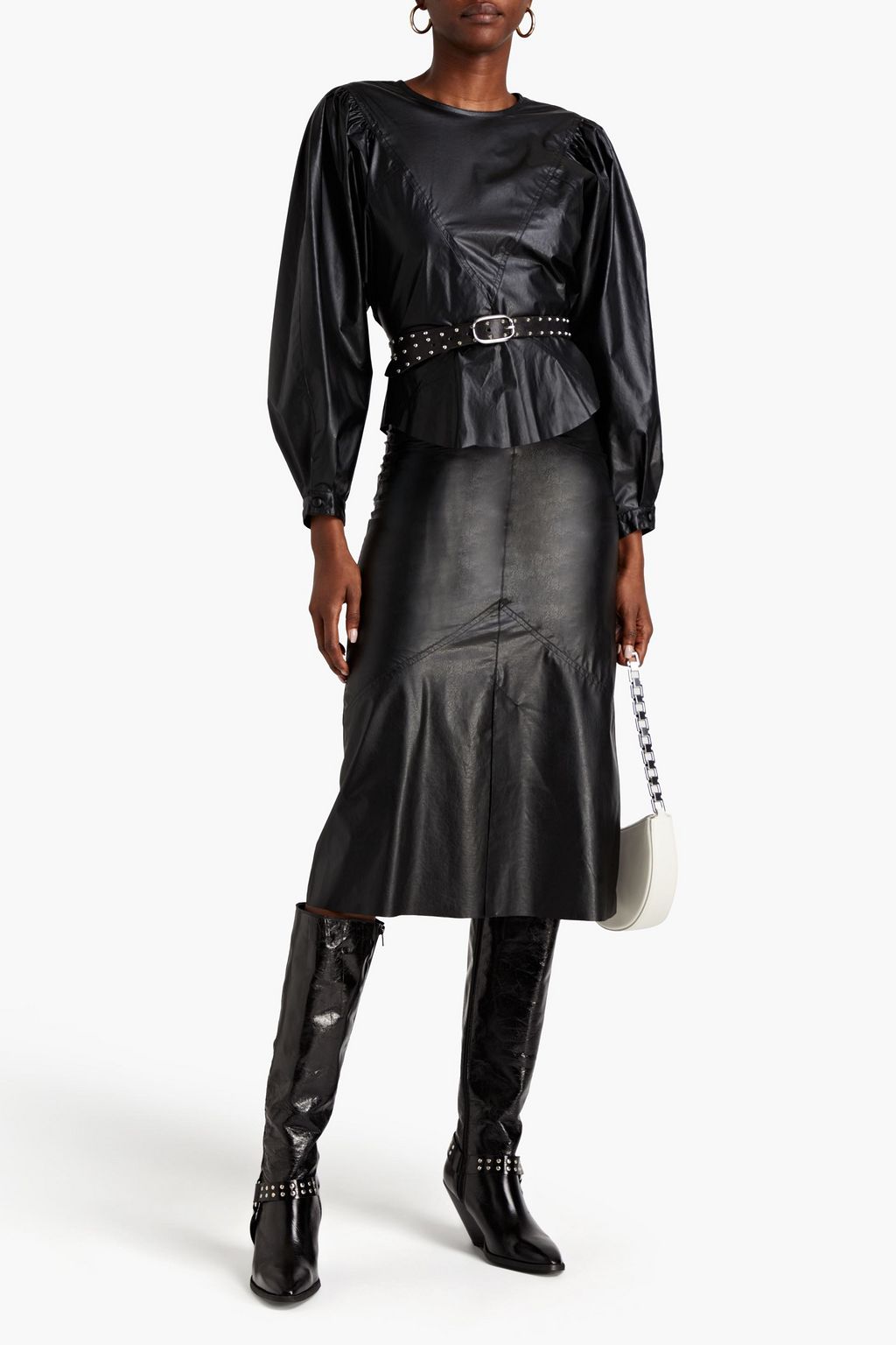 ISABEL MARANT Domi modal-blend faux leather midi skirt | THE OUTNET