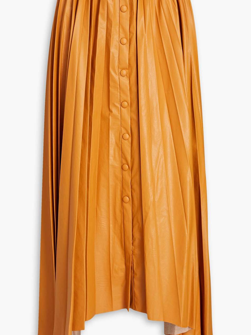 davis asymmetric pleated faux leather maxi skirt