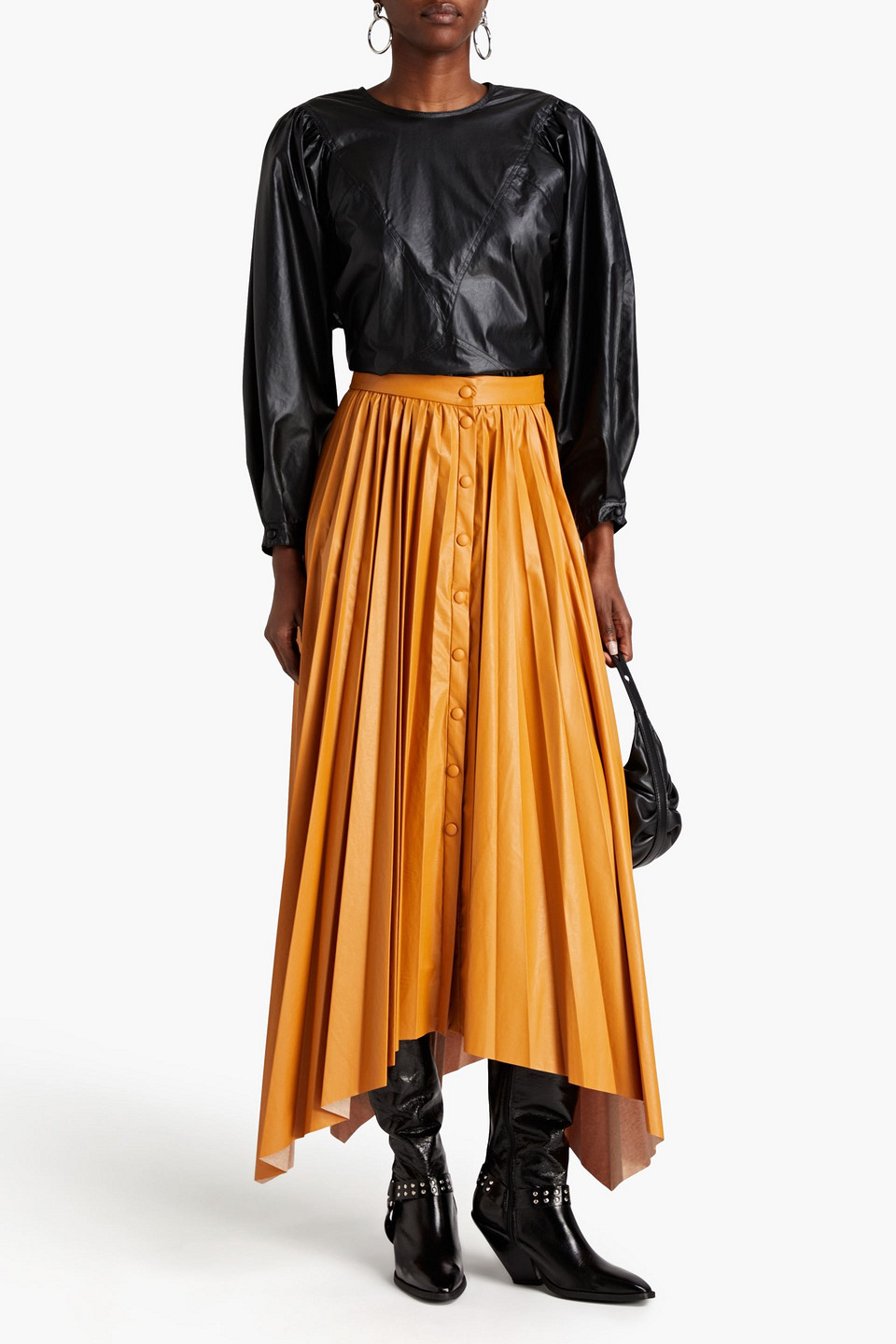 Isabel Marant Davies Pleated Modal-blend Faux Leather Maxi Skirt In Camelfarben