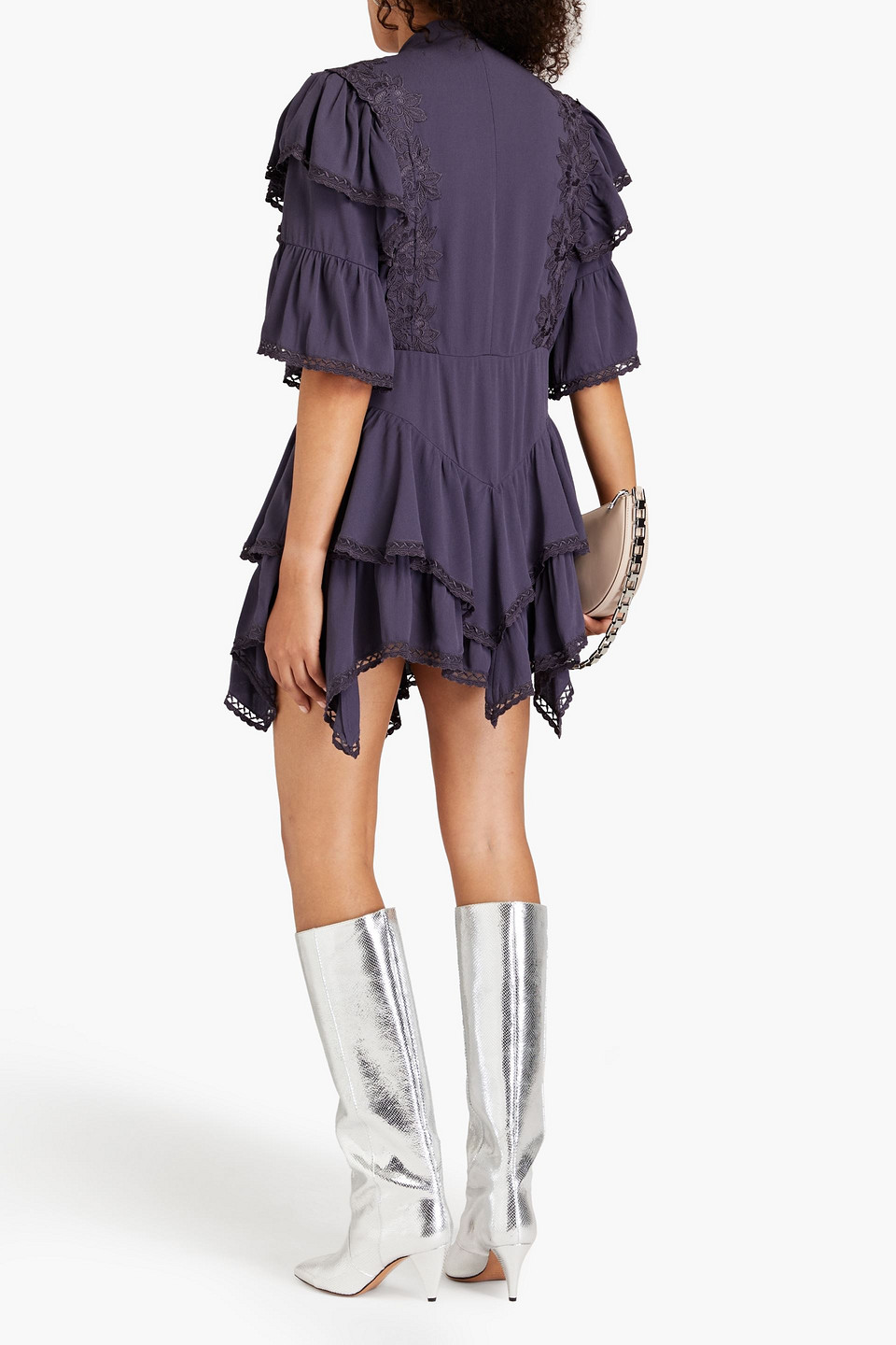 Isabel Marant Lima Ruffled Embroidered Crepe De Chine Mini Dress In Dunkellila