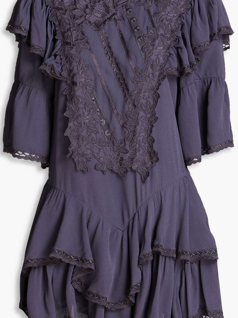 lima ruffled embroidered crepe de chine mini dress