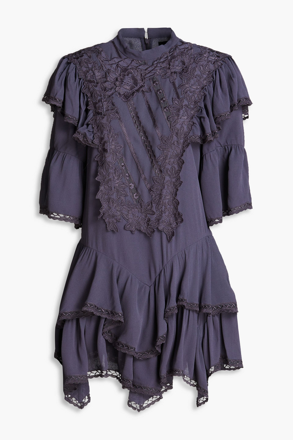 Isabel Marant Lima Ruffled Embroidered Crepe De Chine Mini Dress In Dunkellila