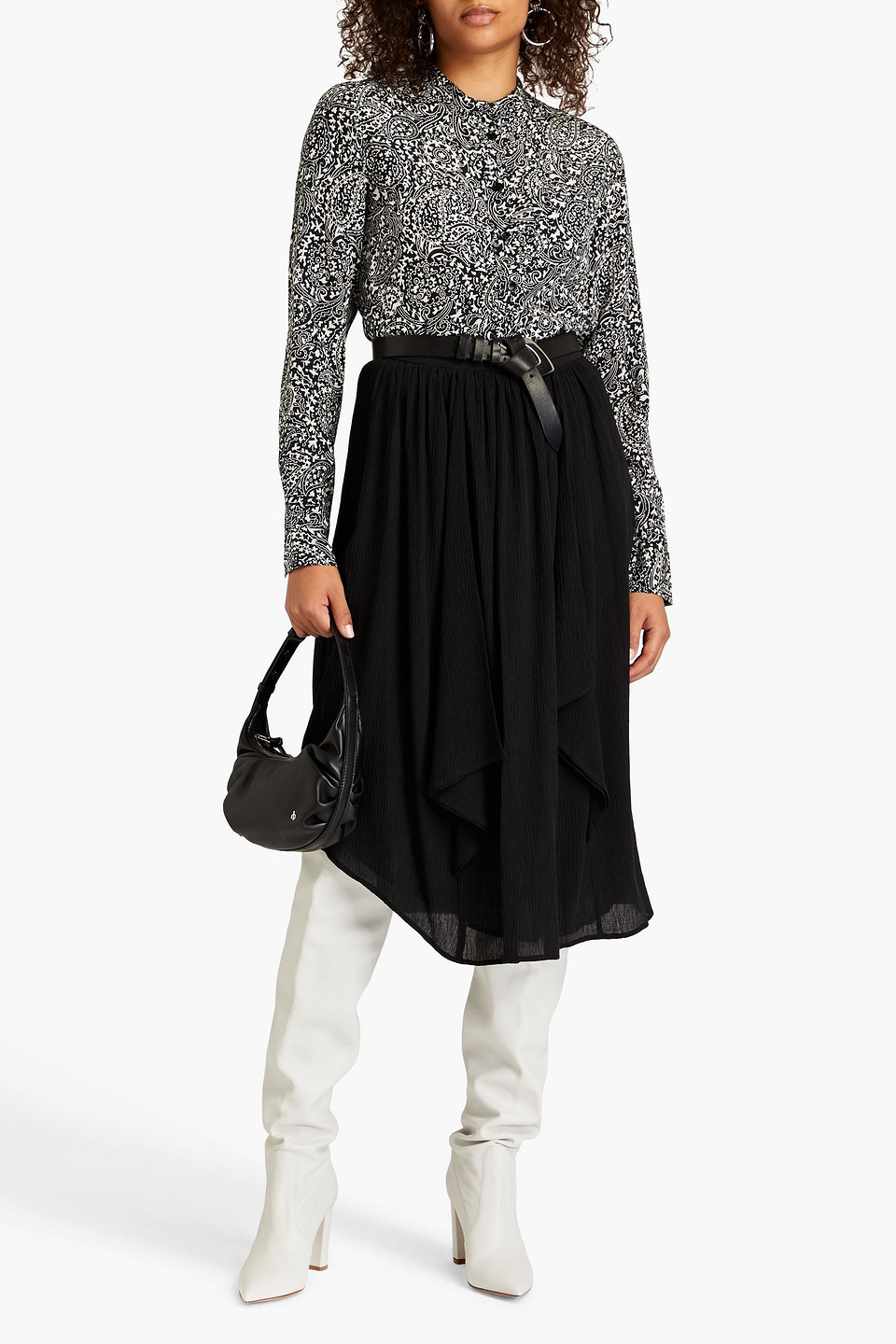 Isabel Marant Darnae Cotton And Silk-blend Crepon Midi Skirt In Schwarz