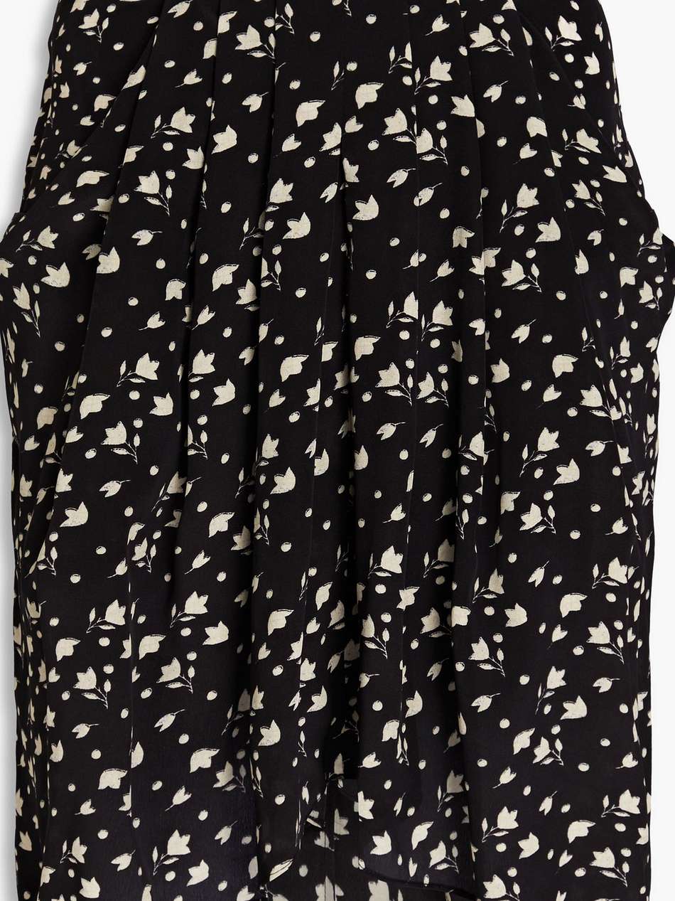 kinali pleated floral-print silk crepe de chine skirt