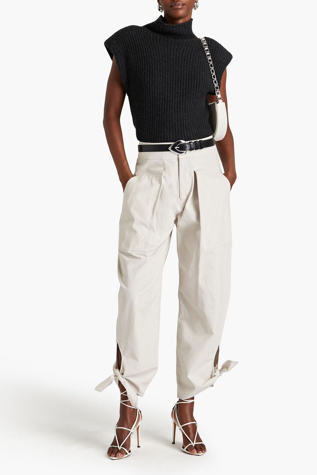 ISABEL MARANT Cropped pleated cotton tapered pants