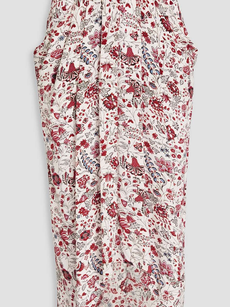 ginkinali pleated floral-print silk crepe de chine midi skirt