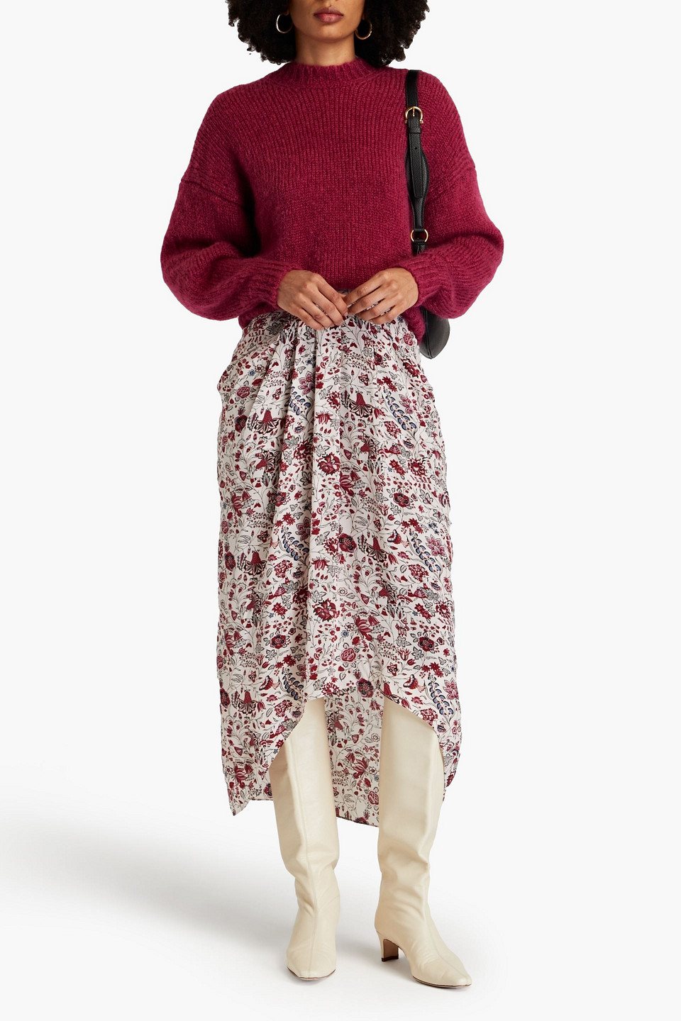 Isabel Marant Ginkinali Pleated Floral-print Silk Crepe De Chine Midi Skirt In Naturfarben