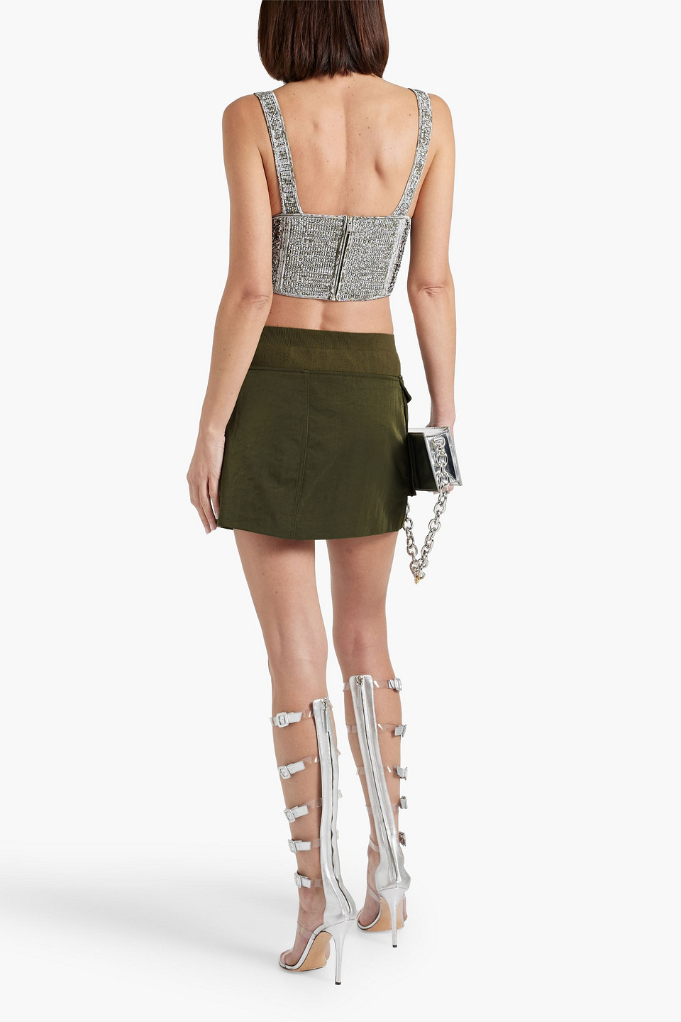 Shop Dion Lee Twill Mini Skirt In Army Green