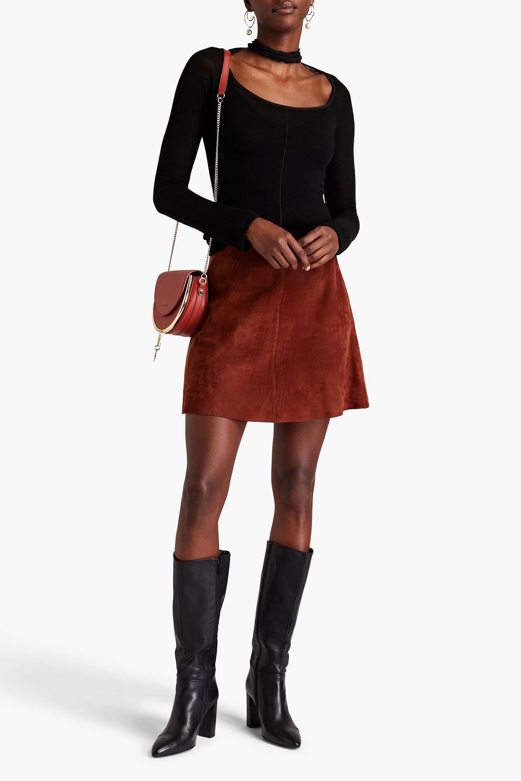 CHLOÉ Tie-detailed cutout wool-jersey top