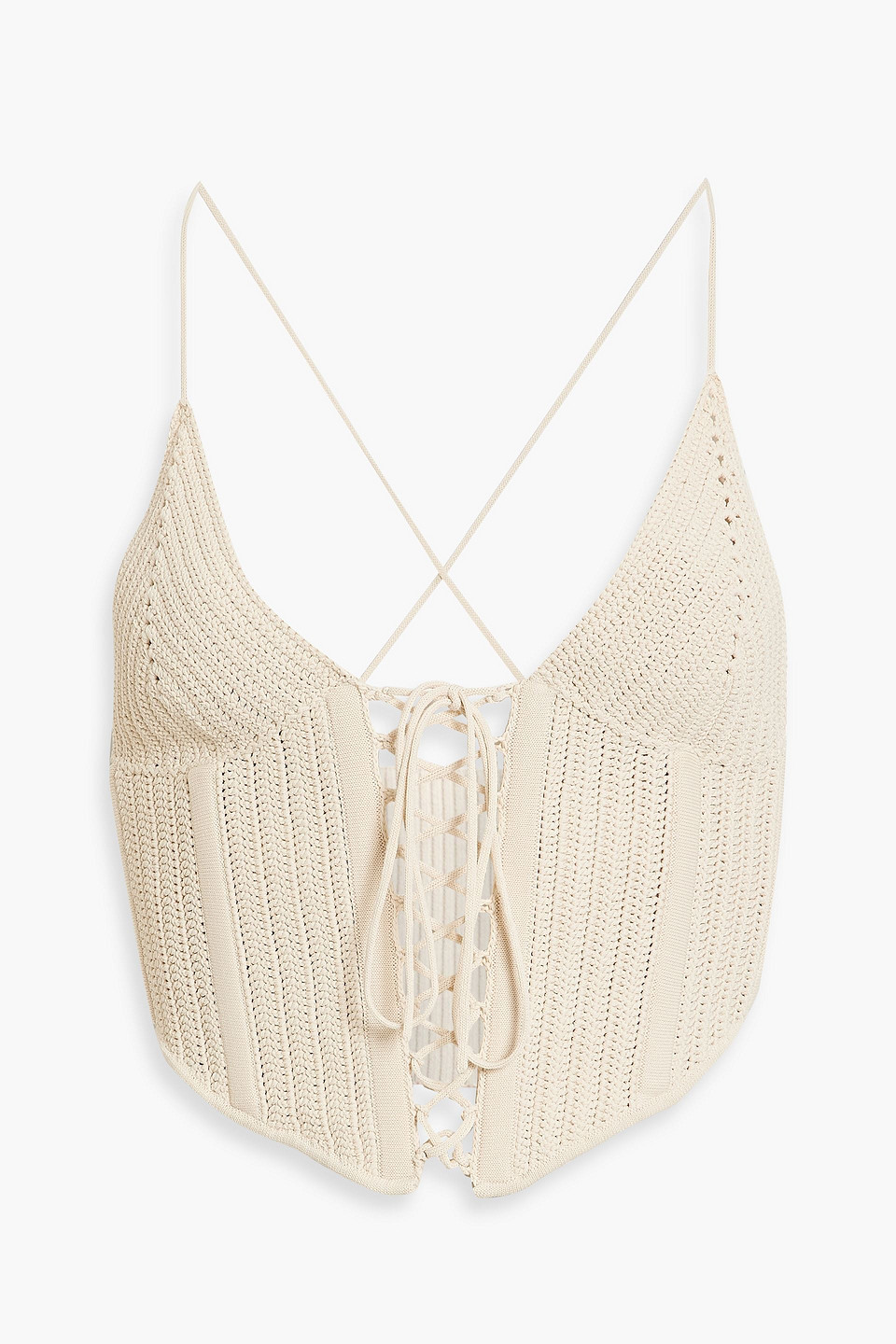 Dion Lee - Cropped lace-up crocheted top - White - UK 10