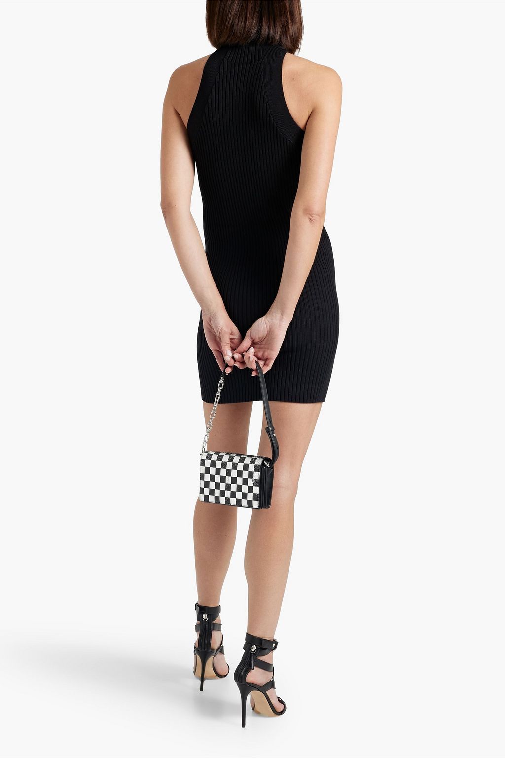 DION LEE فستان قصير من مزيج من القطن بتصميم مضلَّع مزين بفتحات