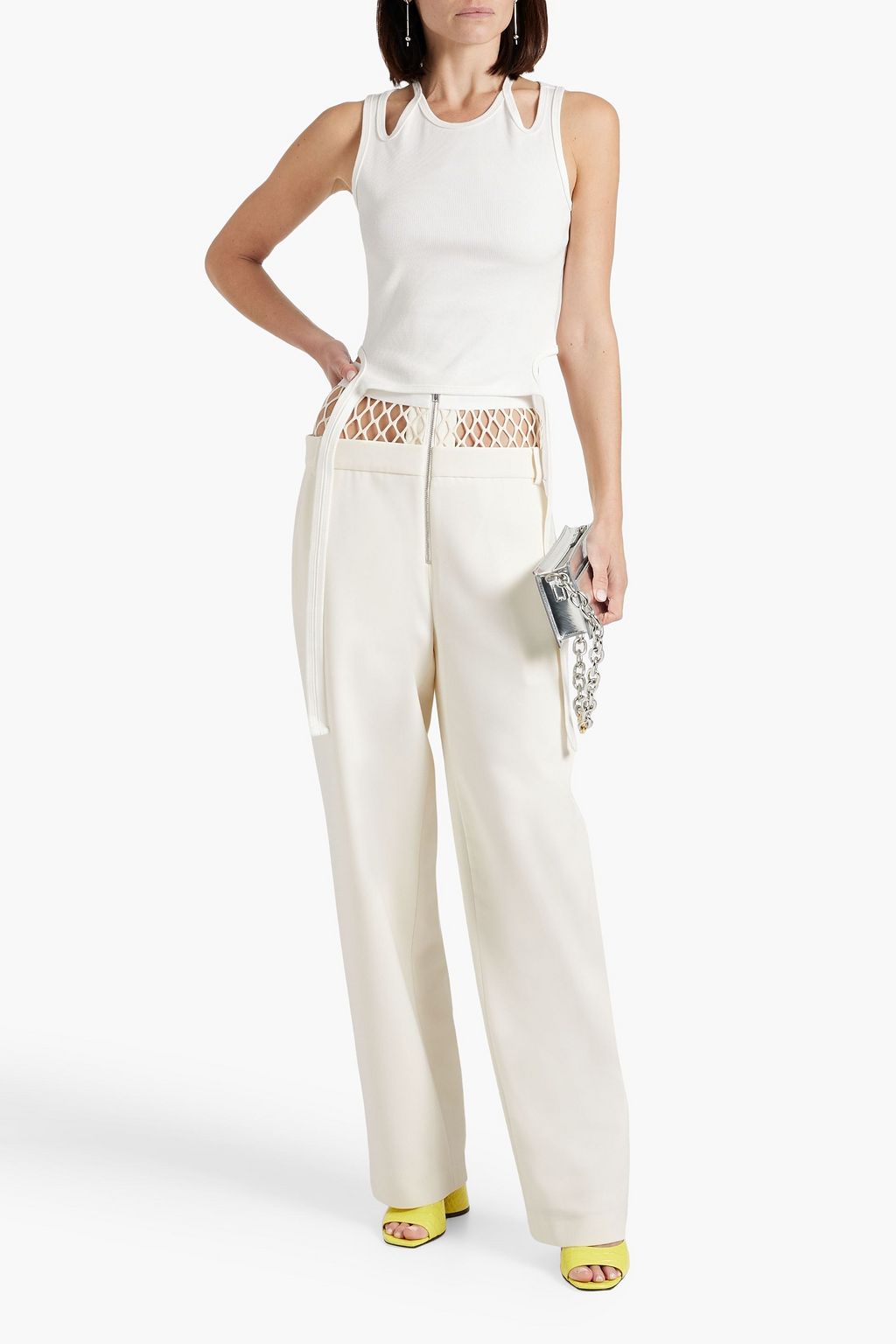 DION LEE Cutout ribbed cotton-blend top