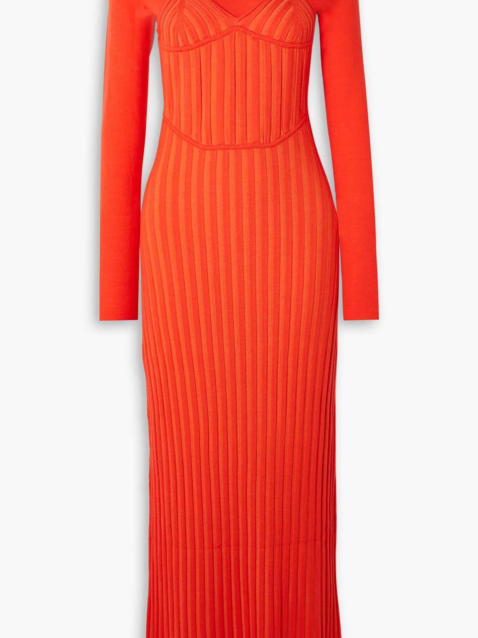 layered ribbed merino wool-blend maxi dress