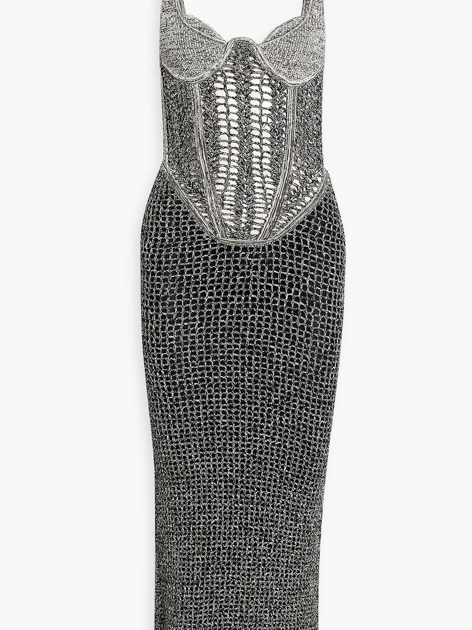 marled open-knit midi dress