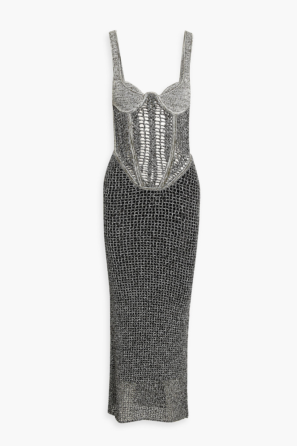 Dion Lee Marled Open-knit Midi Dress In Black