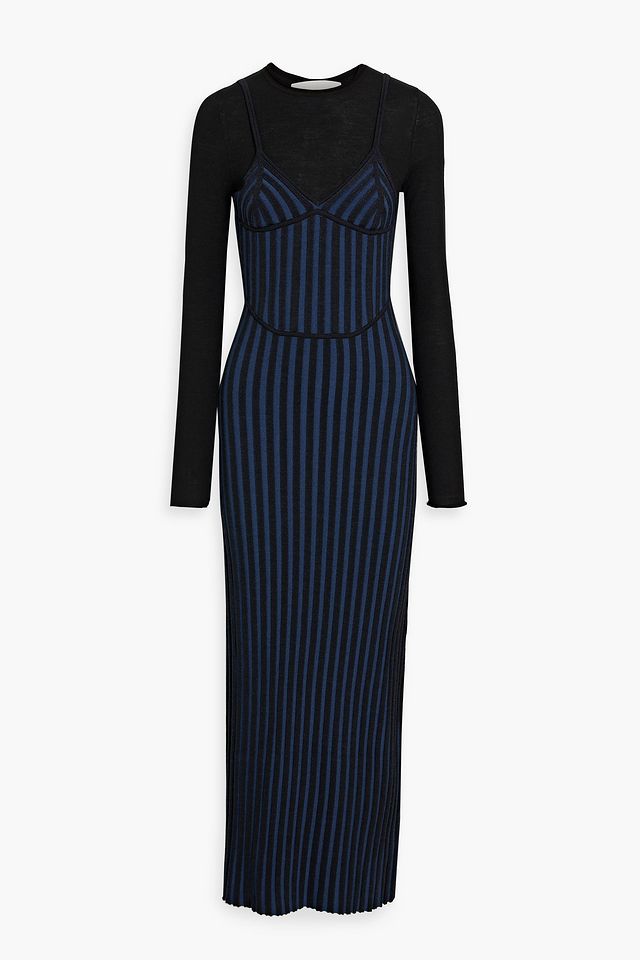 Layered ribbed wool-blend maxi dress