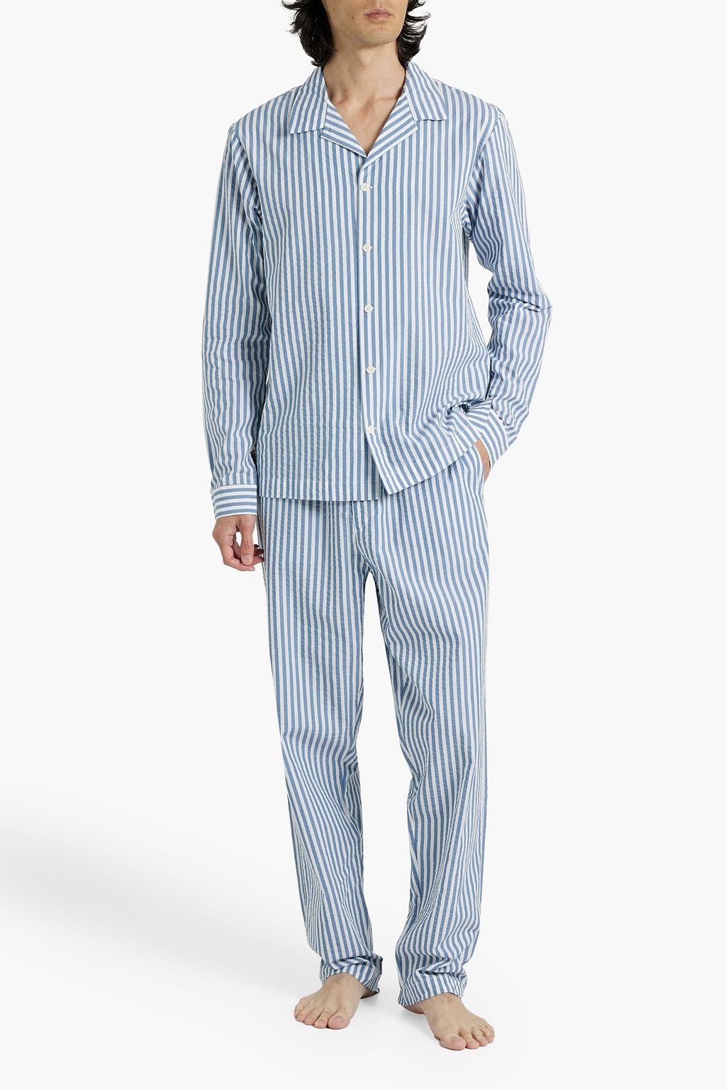 HAMILTON AND HARE Striped cotton-poplin pajama pants