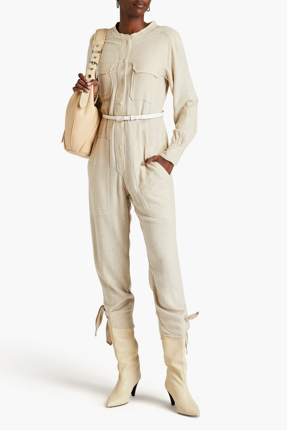 Isabel Marant Tacaia Cropped Silk-twill Jumpsuit In Naturfarben