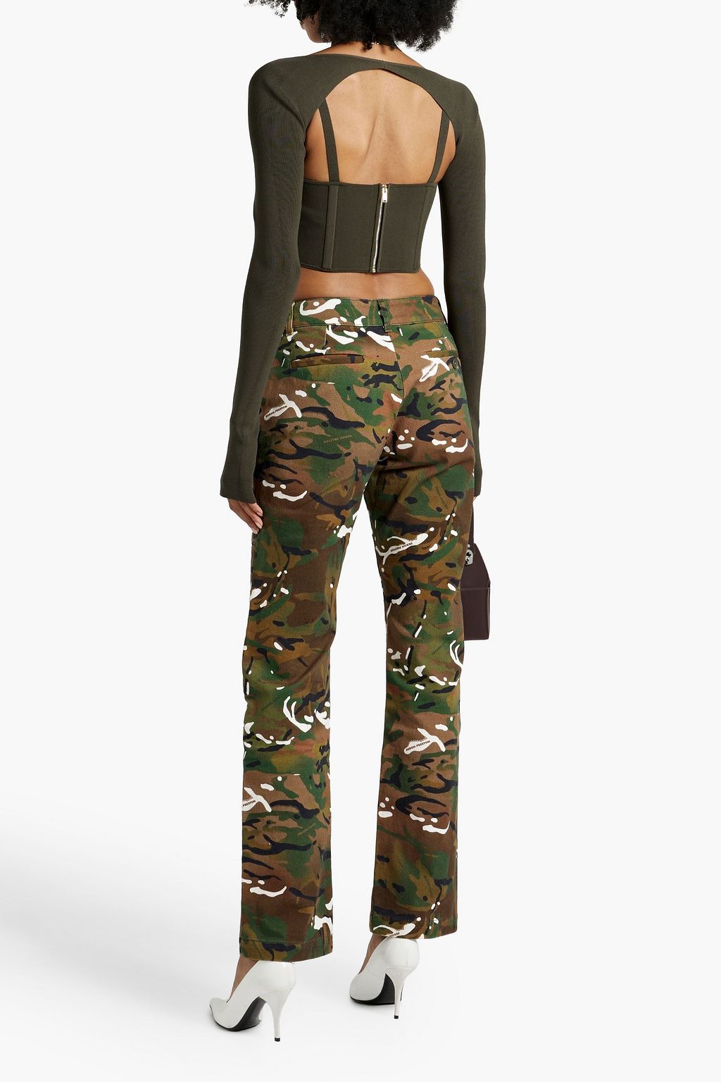 DION LEE Convertible cropped pointelle-knit bustier top