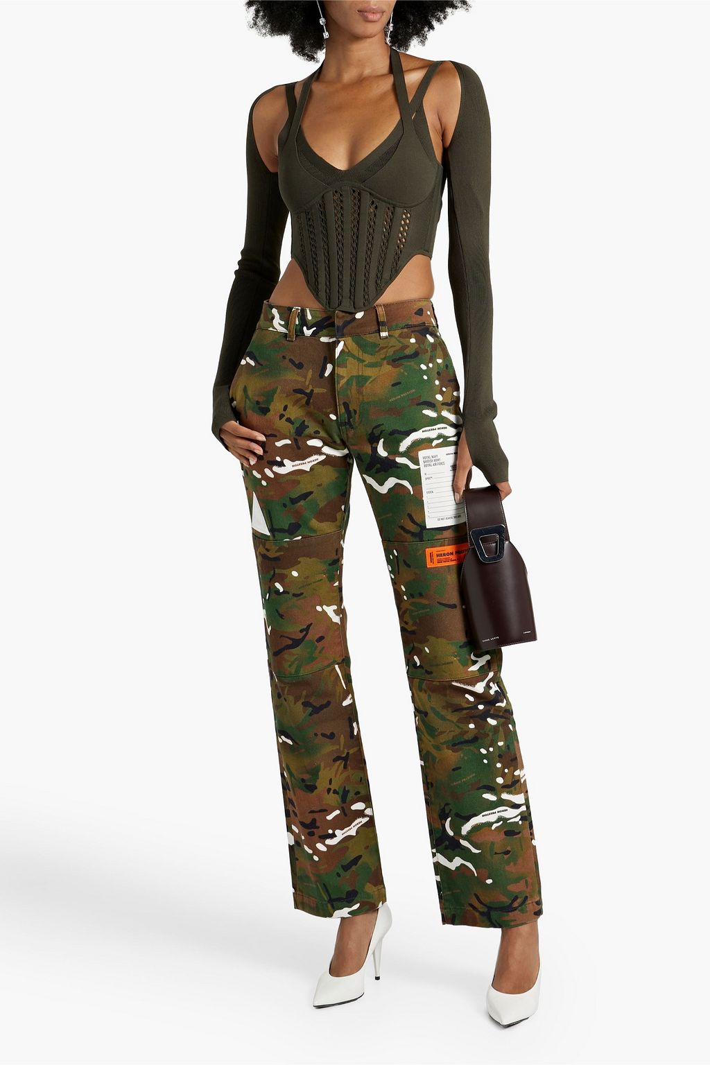 DION LEE Convertible cropped pointelle-knit bustier top