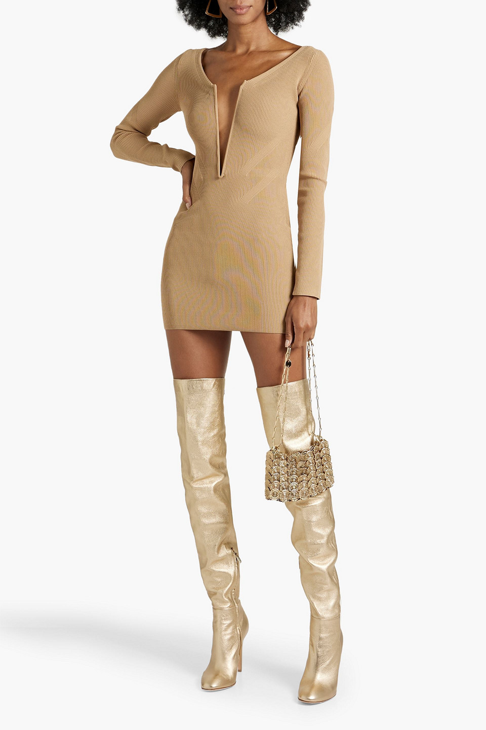 Shop Dion Lee Ribbed-knit Mini Dress In Sand