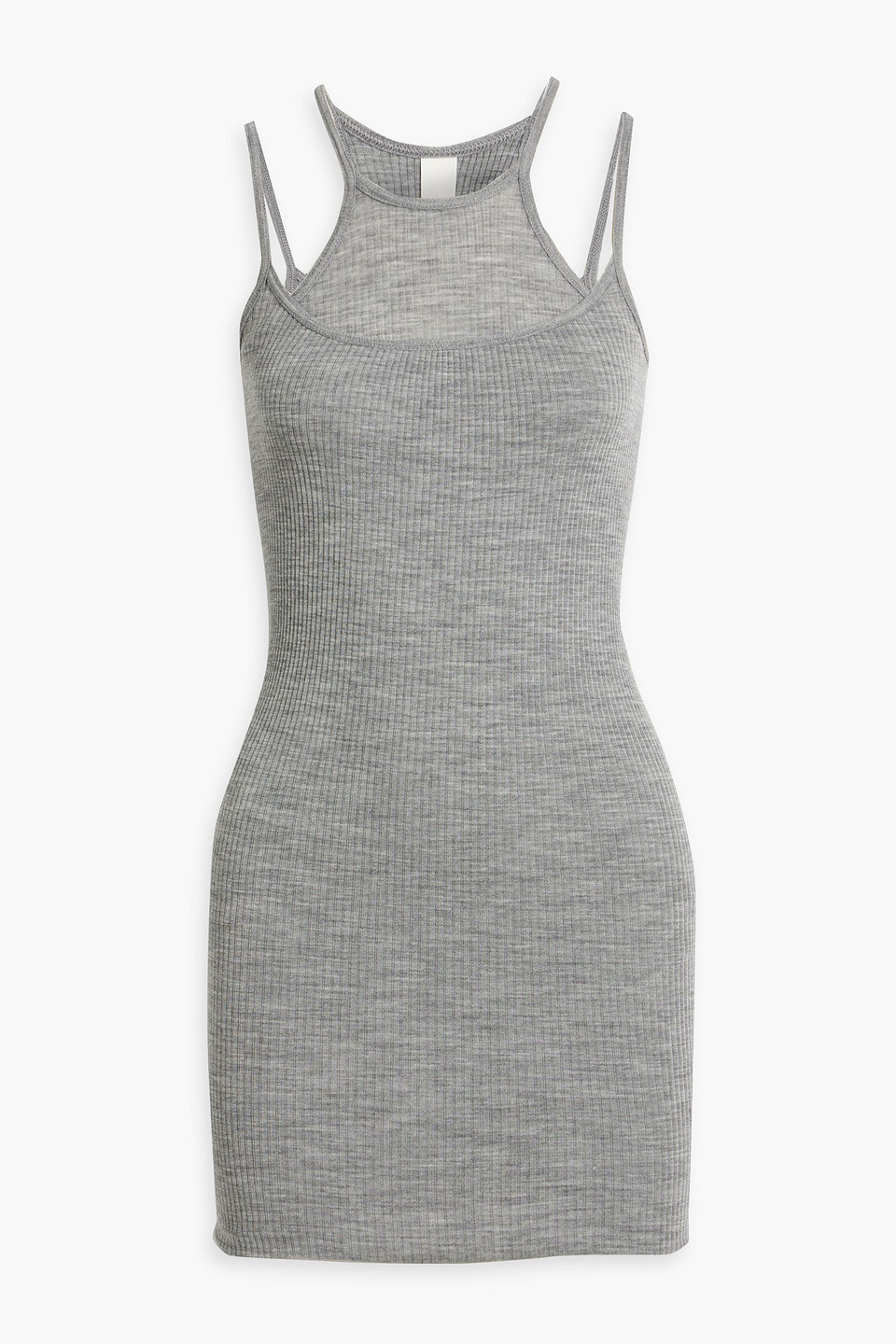 Dion Lee Layered Ribbed Wool And Silk-blend Jersey Mini Dress In Gray