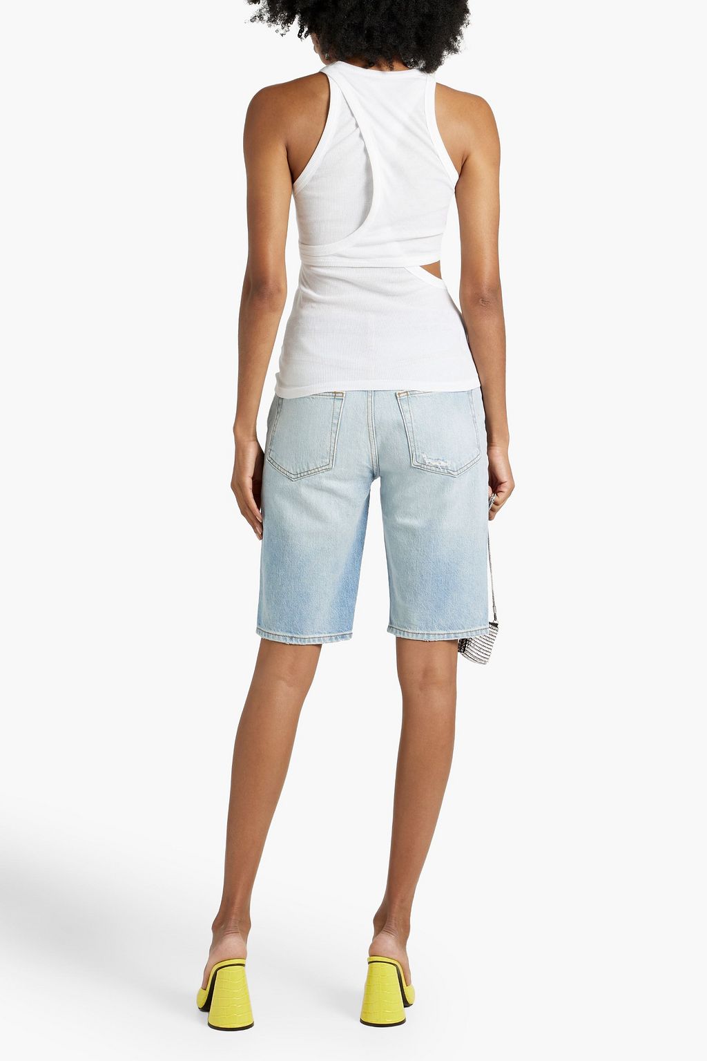 DION LEE Cutout layered ribbed cotton-blend jersey tank