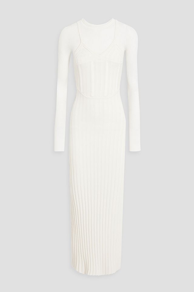 Layered ribbed wool-blend maxi dress