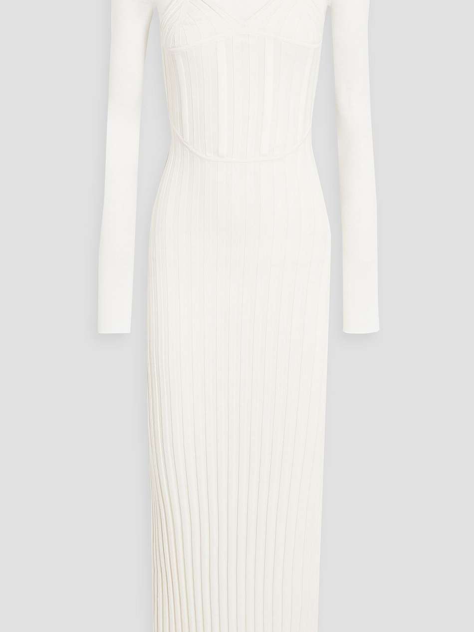 layered ribbed merino wool-blend midi dress